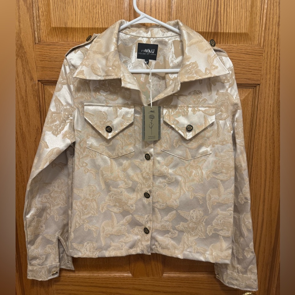 House of Aama Jacquard Cherub Ogun Jacket size M in Crème